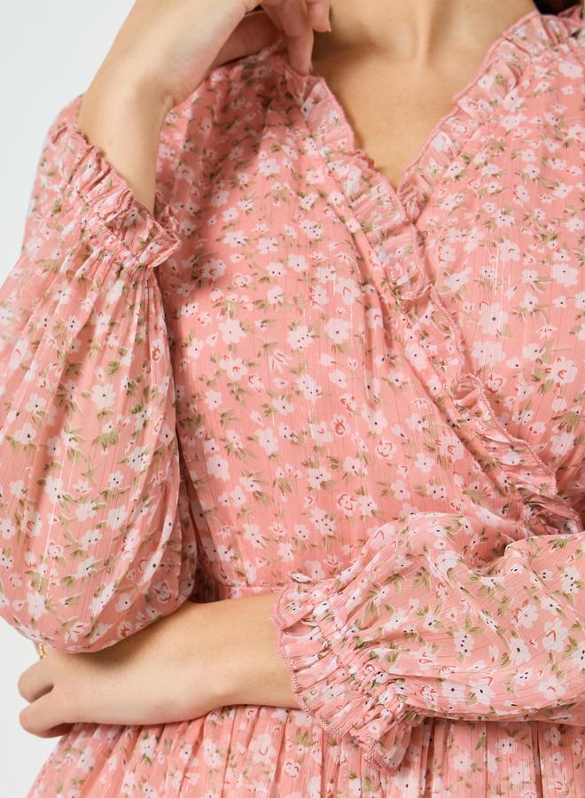 ستايلي فستان طويل شيفون بحافة واسعة وطبعة أزهار للنساء - Image 3